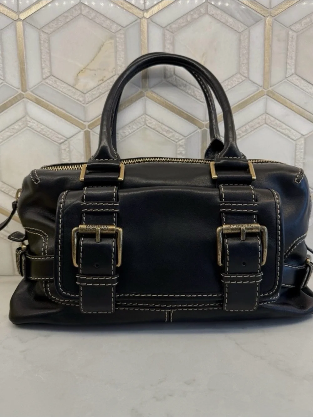 vintage Michael Kors black leather satchel bag
